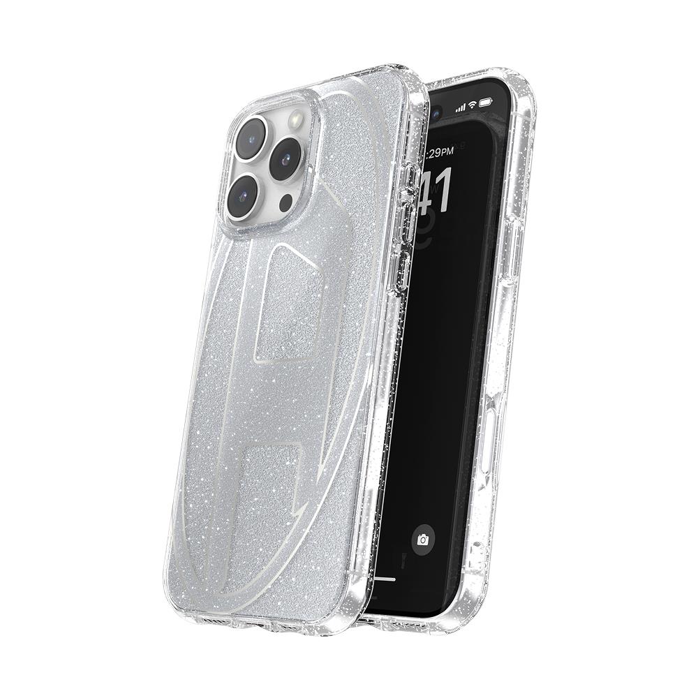 Diesel iPhone 16 Pro Max Kılıf - Oval D Simli (Glitter) Gümüş - Görsel 4