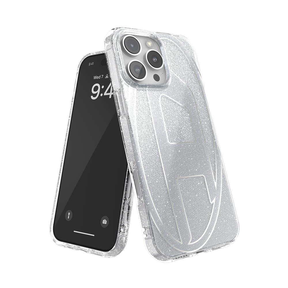 Diesel iPhone 16 Pro Max Kılıf - Oval D Simli (Glitter) Gümüş - Görsel 5