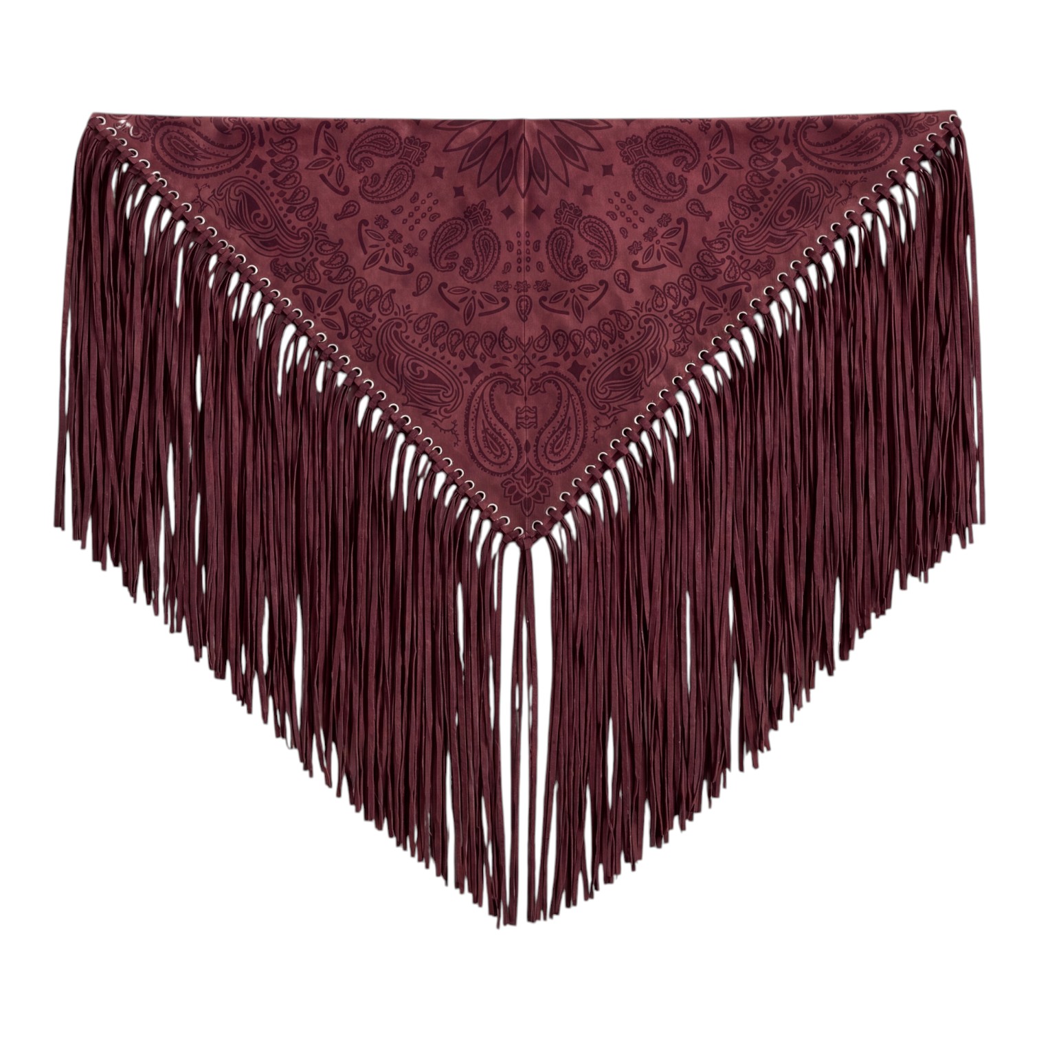 Signature Large Bordo Deri Püsküllü Süet Şal
