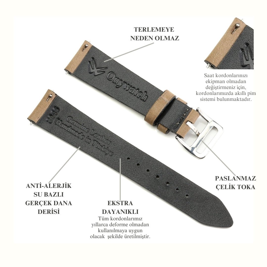 Onywatch 20 mm. Devekuşu Derisi Kordon / Taba - Görsel 3