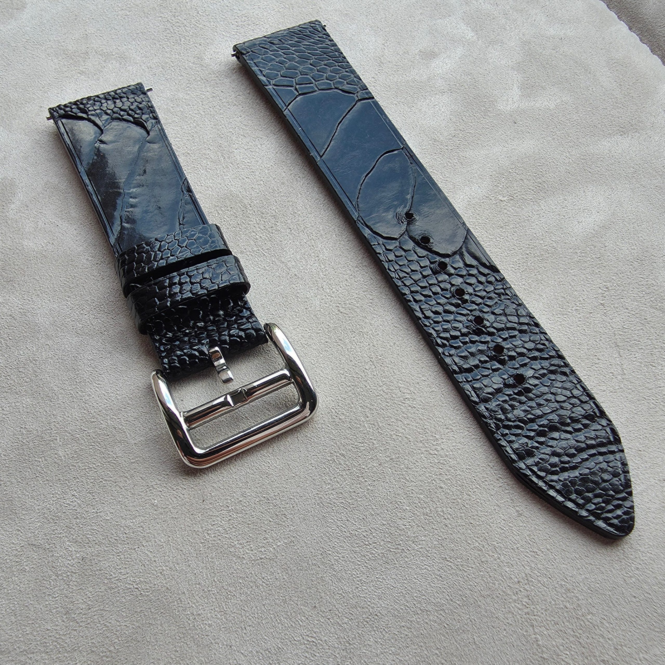 Onywatch 20 mm Devekuşu Derisi Slim Kordon / Siyah - Görsel 2