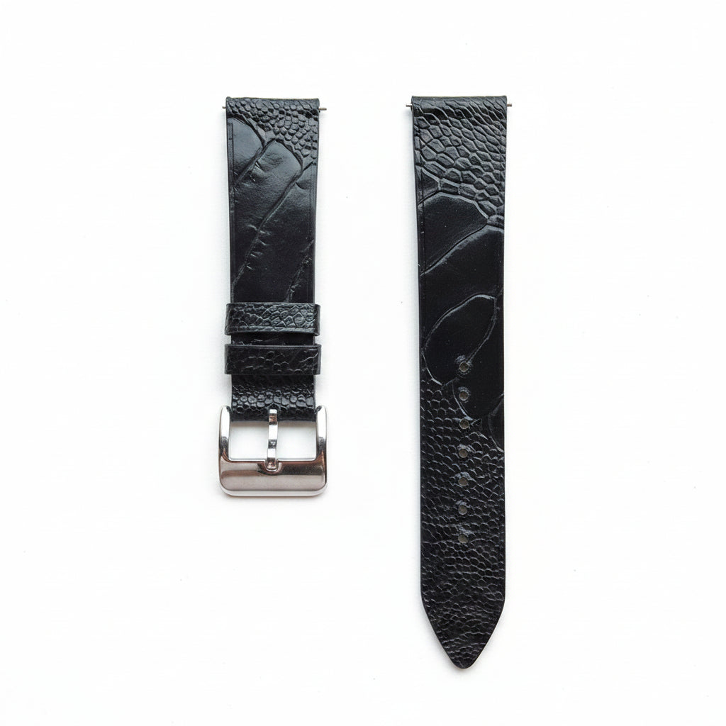 Onywatch 20 mm Devekuşu Derisi Slim Kordon Siyah