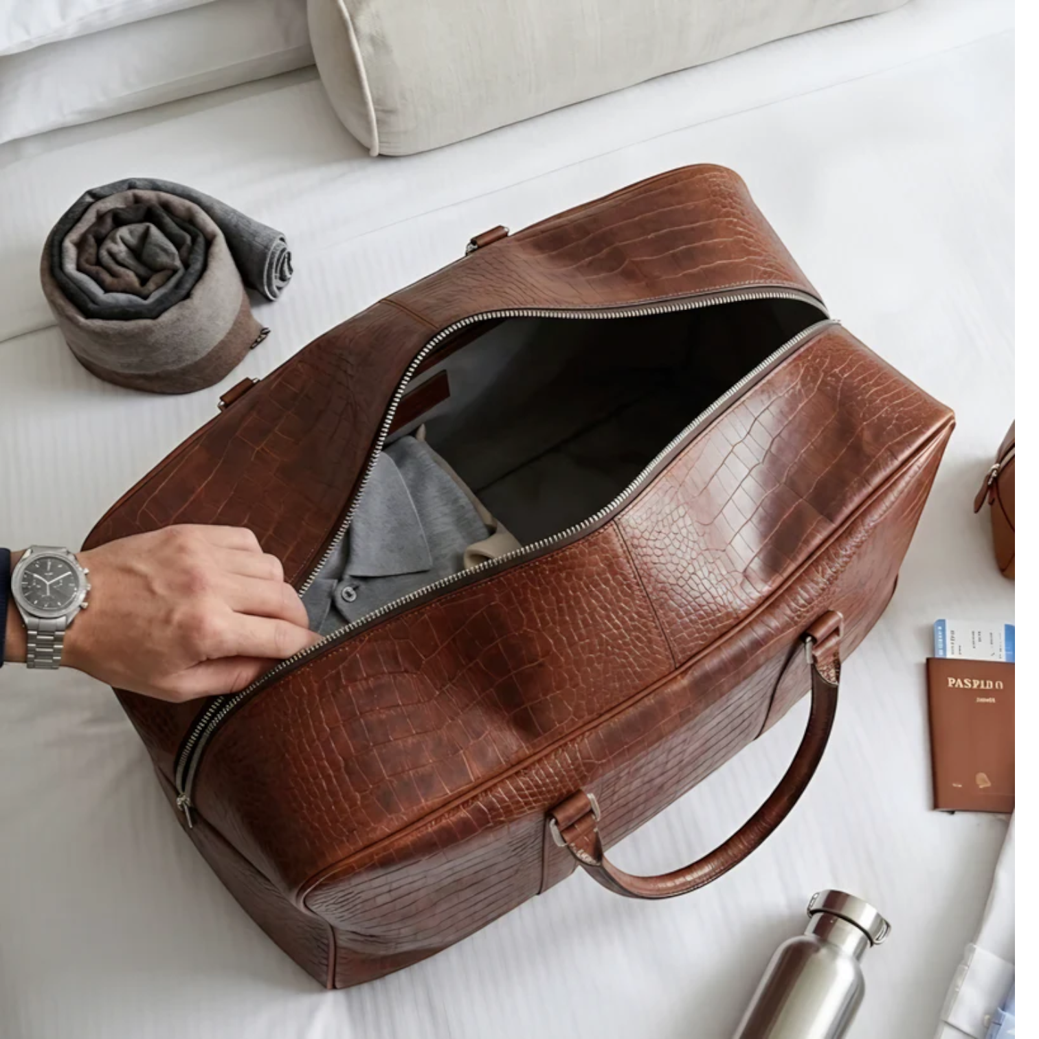 Onywatch Faubourg Gerçek Deri Weekender Çanta / Kahverengi - Görsel 3