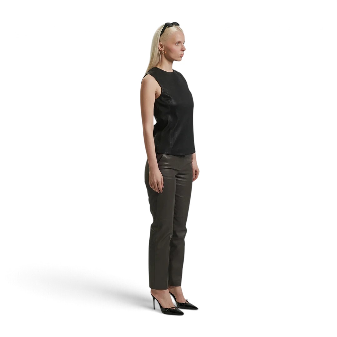 No:53 Kahverengi Deri Kadın Pantolon - Görsel 4