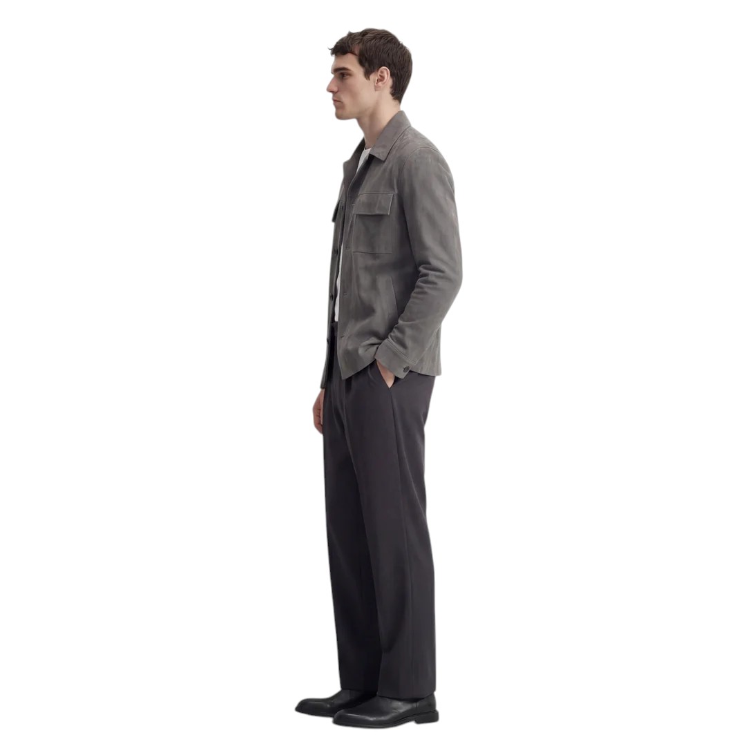 Simple Neck Gri Erkek Ceket - Görsel 4