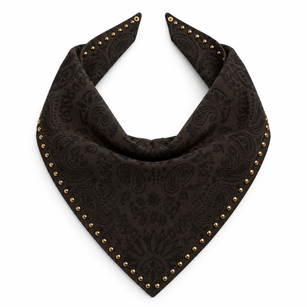 Studded Small Siyah Gold Zımbalı Şal Desen Süet Şal