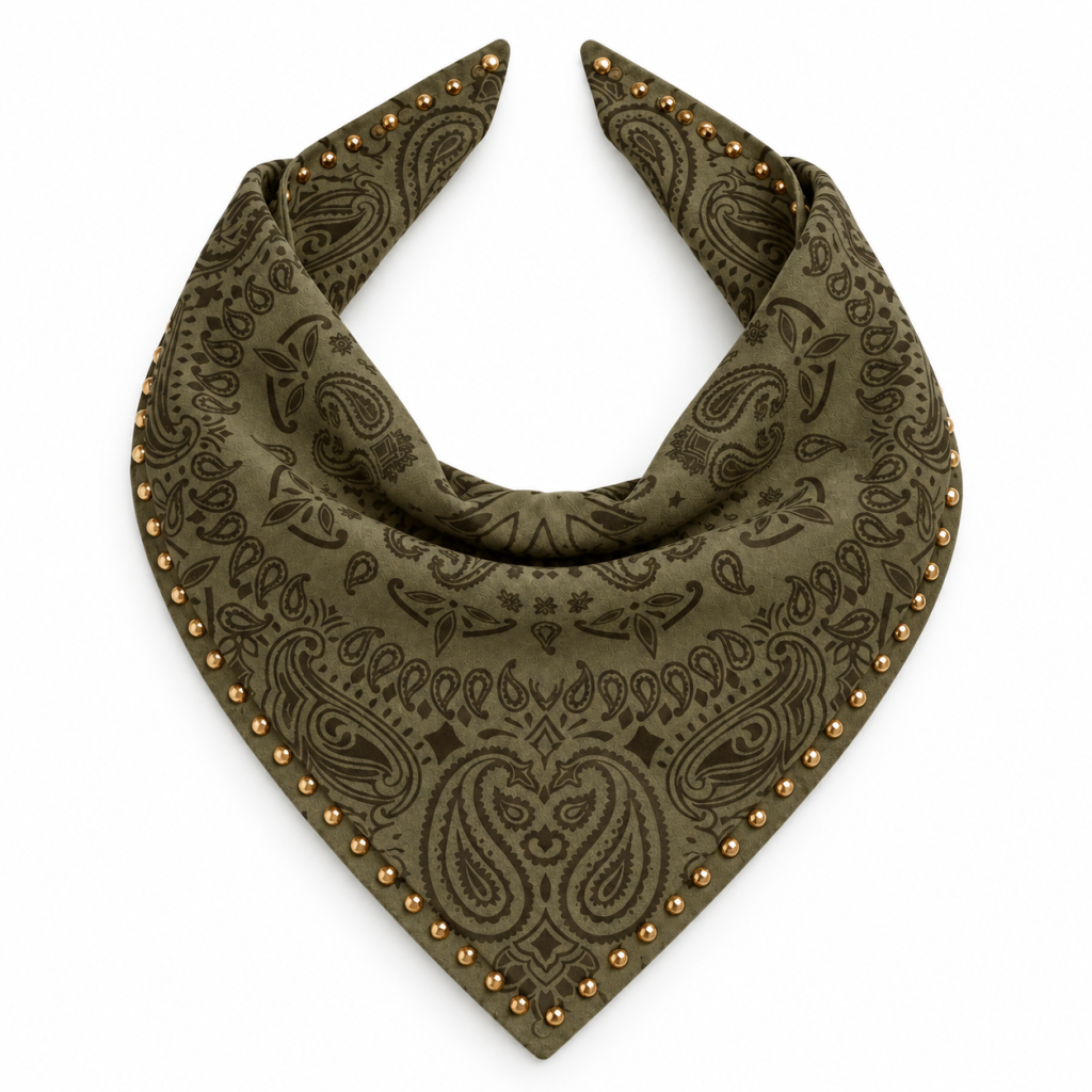 Studded Small Şal Desen Zeytin Yeşili Süet Şal
